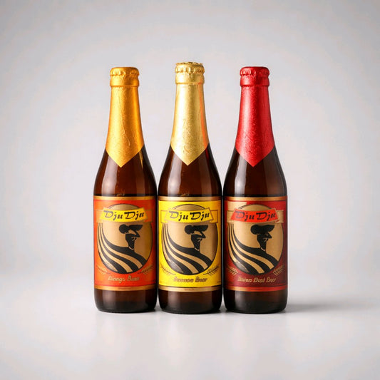 Biere aus dem Kontinent Ghana: Fruchtig & Lecker. 3 FL. Banane. Passionsfrucht. Mango